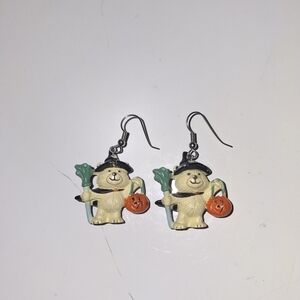 Vintage Halloween Earrings Trick Or Treat Witch Teddy Bear KAWAII Cottagecore